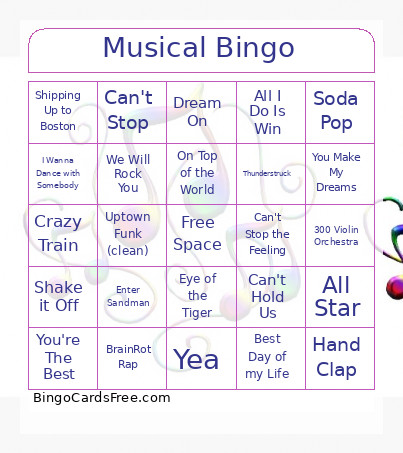 Musical Bingo Card