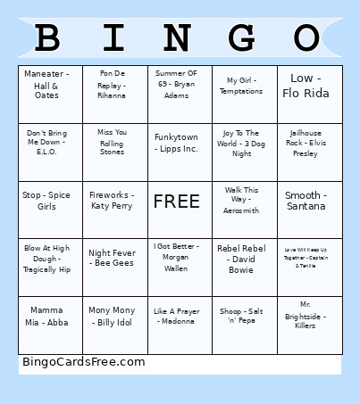 Musical Bingo Card