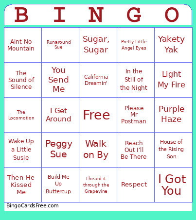 Musical Bingo Card