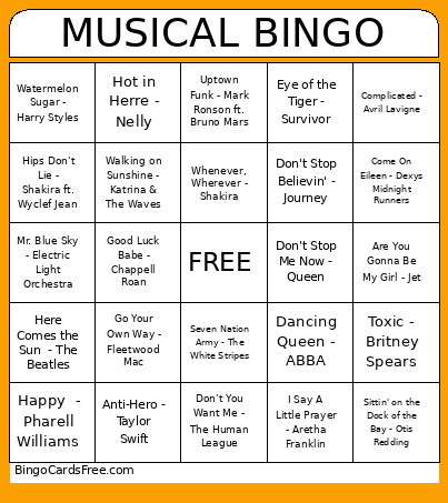 Musical Bingo Card