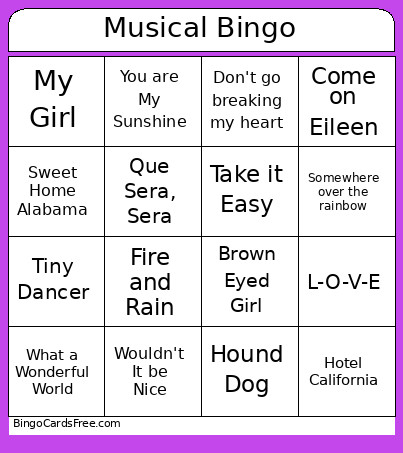 Musical Bingo Card