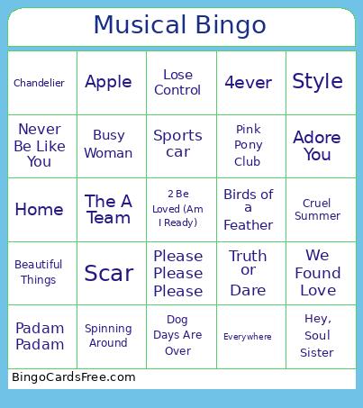 Musical Bingo Card