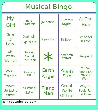 Musical Bingo Card