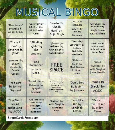 MUSICAL Bingo Card