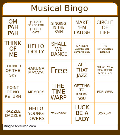 Musical Bingo Card