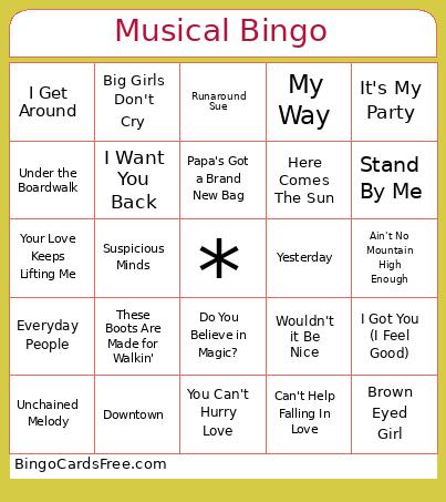 Musical Bingo Card
