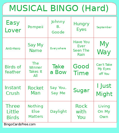 Musical (Hard) Bingo Card