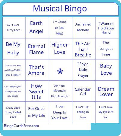 Musical Bingo - Love Songs