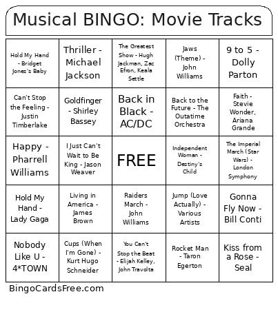 Musical : Movie Tracks Bingo Card