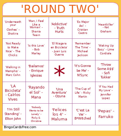 Musical (Round 2) Bingo Card