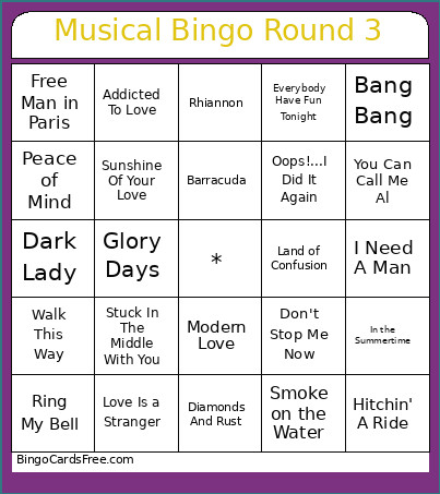 Musical Round 3 Bingo Card
