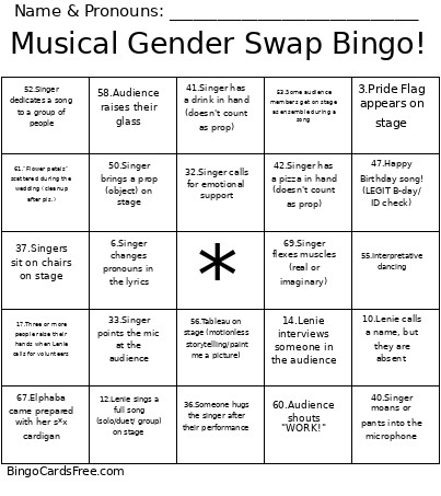 Musical Gender Swap ! Bingo Card