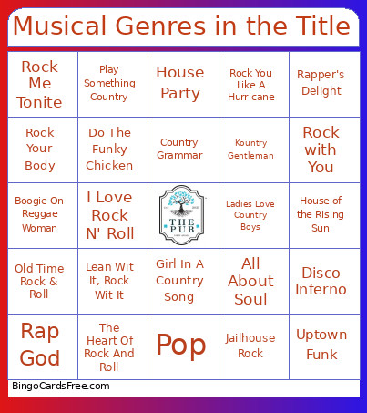 Musical Genres In The Title Bingo Card