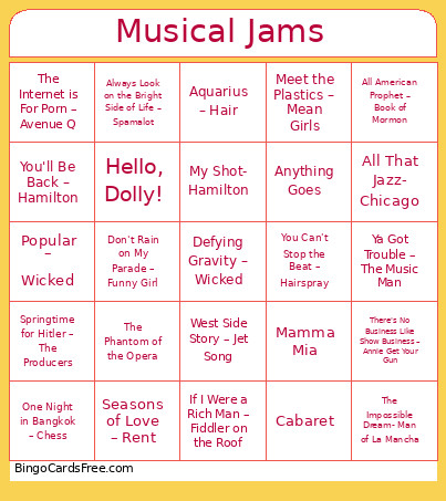 Musical Jams Bingo Card