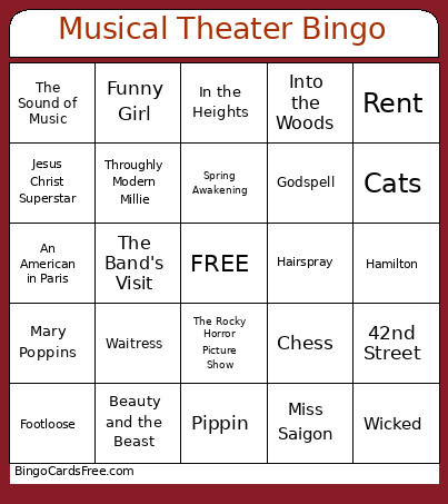 Musical Theater Bingo Card