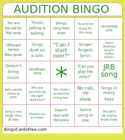 Musical Theatre Audition Bingo Card 2