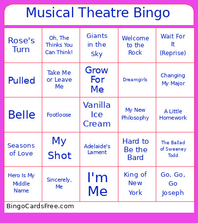 Musical Theatre Bingo Card