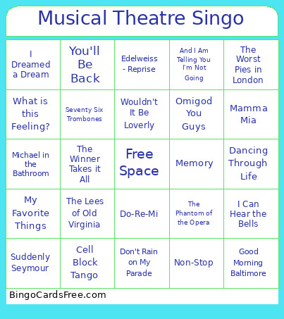 Musical Theatre Singo Bingo Card