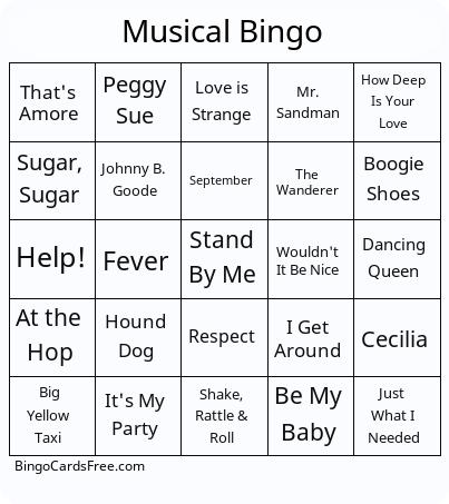 Musical Word Bingo Cards Free Pdf Printable Game, Title: Musical Bingo