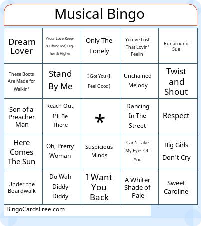 Musical Word Bingo Cards Free Pdf Printable Game, Title: Musical Bingo