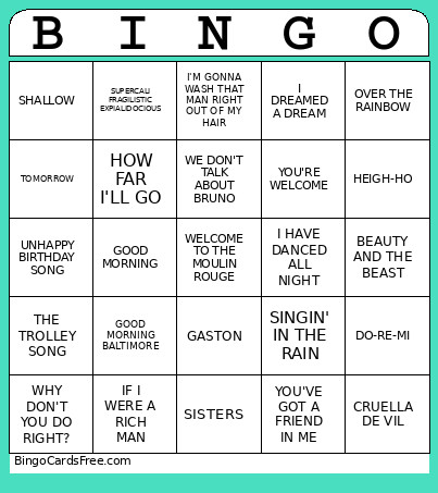 MUSICALS Bingo Card