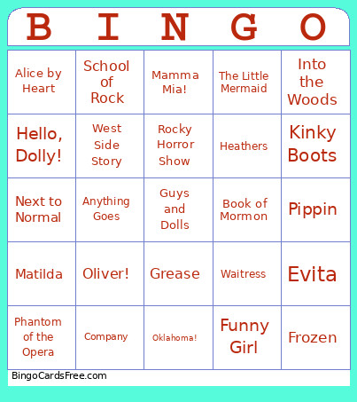 Musicals Bingo Card 2