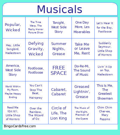 Musicals Bingo Card