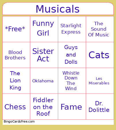 Musicals Bingo Card