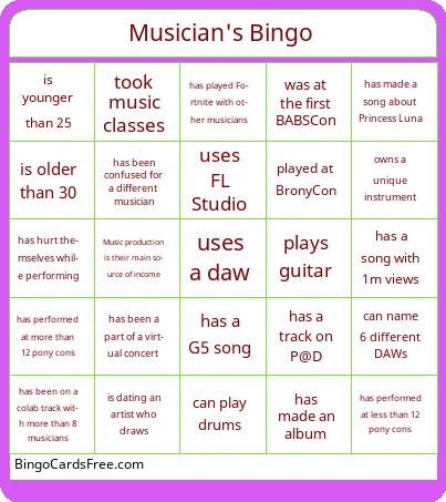 musician's bingo Cards Free Pdf Printable Game, Title: Musician's Bingo