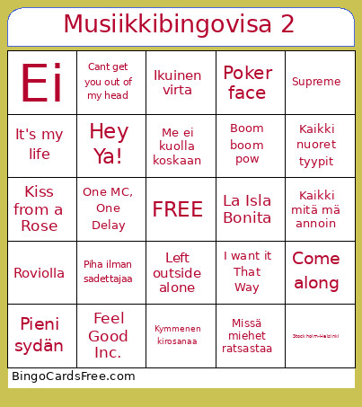 Musiikkivisa 2 Bingo Card