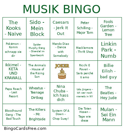 Musik Bingo Card