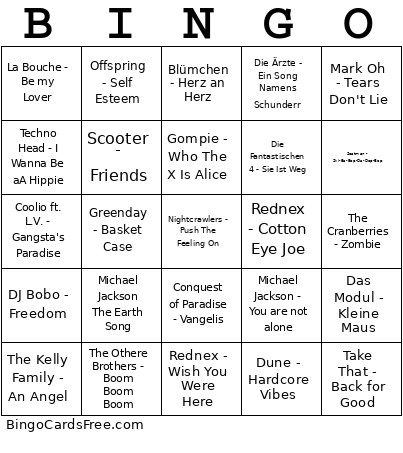 Musik Bingo Card