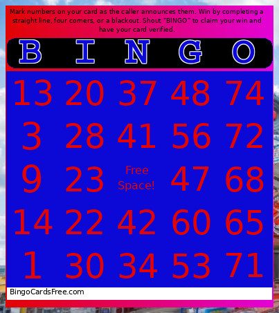 Musik Express 1-75 Number + Audio Bingo Card