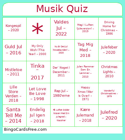 Musik Quiz Bingo Card