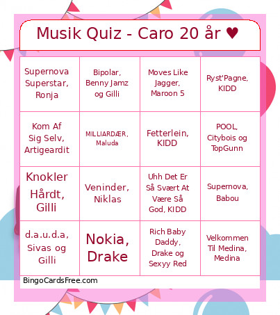 Musik Quiz - Caro 20 år ♥️ Bingo Card