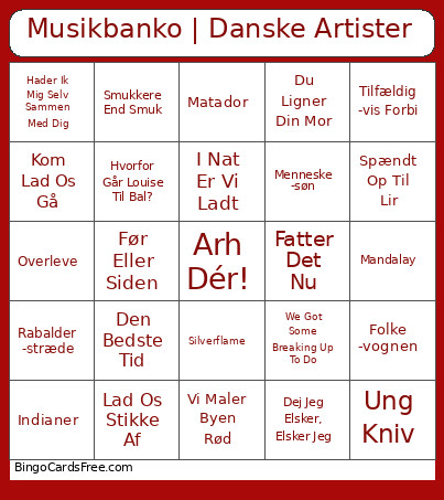 Musikbanko | Danske Artister Bingo Card