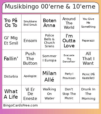 Musikbingo 00'erne & 10'erne
