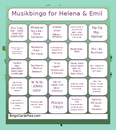 Musik For Helena & Emil Bingo Card