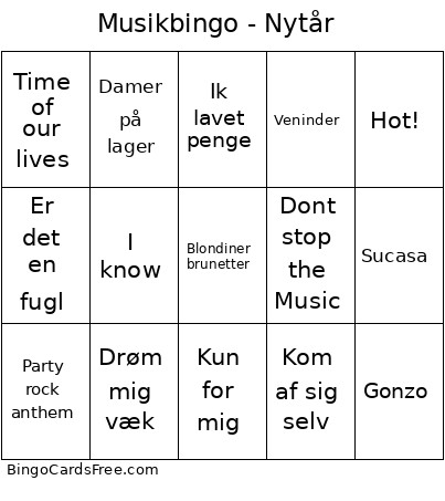 Musik Fredagsteamet Bingo Card