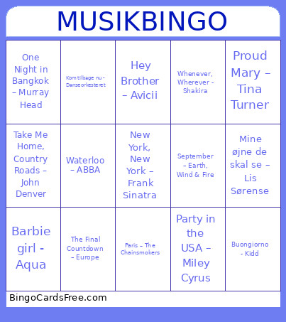 Musik Internationale Veje Bingo Card