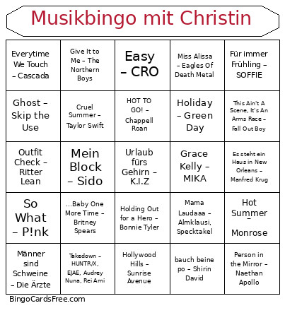 Musik Mit Christin Bingo Card