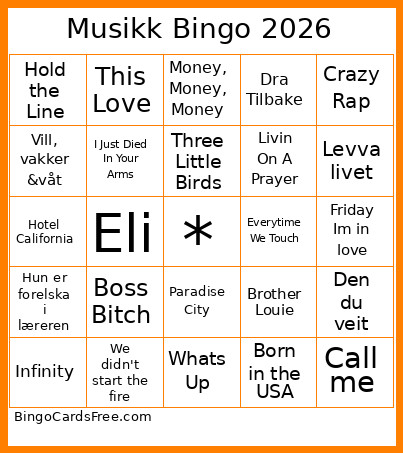 Musikk 2026 Bingo Card