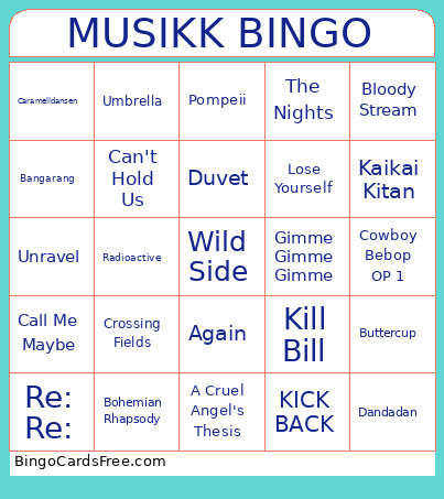 MUSIKK Bingo Card