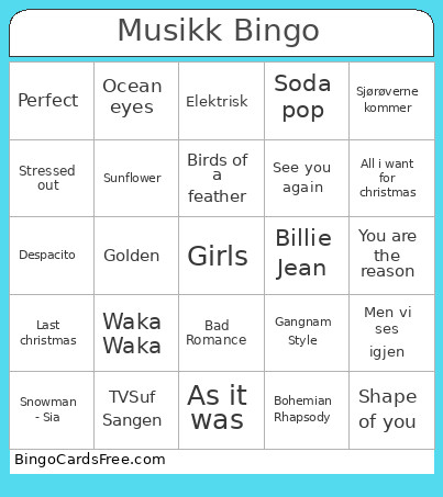 Musikk Bingo Card