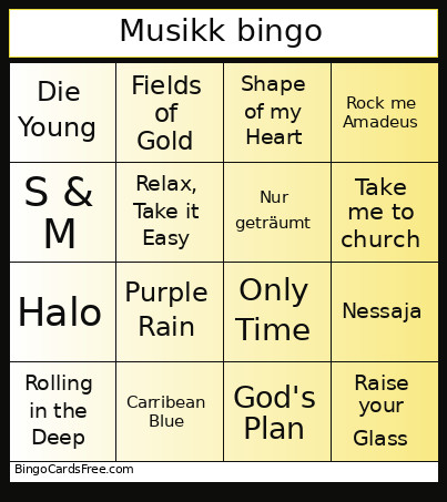 Musikk Bingo Card
