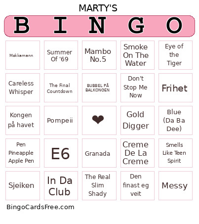 Musikk Bingo Card