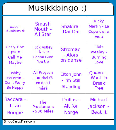 Musikk 10. Trinn Bingo Card