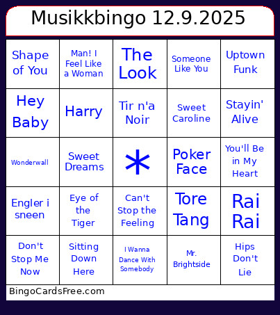 Musikk 12.9. R39VK Bingo Card