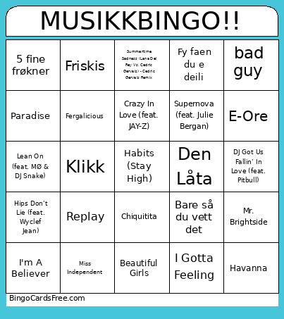 MUSIKK!! Bingo Card