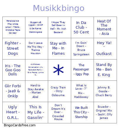 Musikk Bingo Card